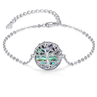 Sterling Silver Abalone Shellfish Tree Of Life Bracelet-3