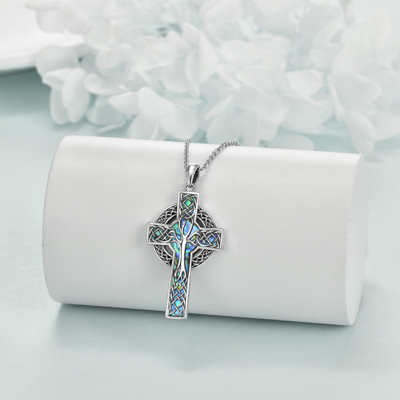 Colar de pingente de cruz de abalone de prata esterlina com árvore da vida com nó celta para mulheres-3