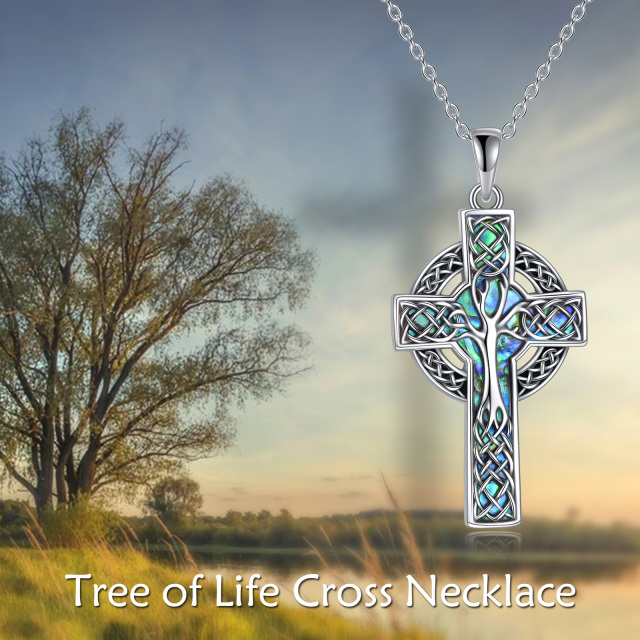 Collana con ciondolo a forma di albero della vita, nodo e croce celtica in argento 925.-6