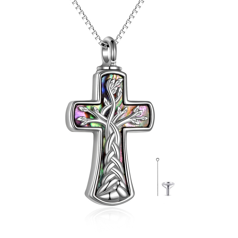 Sterling Silver Cross Tree Of Life Urn Necklace For Ashes Cremation Memorial Jewelry-9