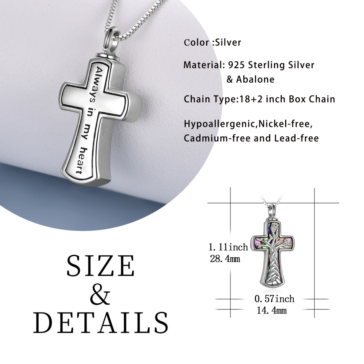 Sterling Silver Cross Tree Of Life Urn Necklace For Ashes Cremation Memorial Jewelry-3