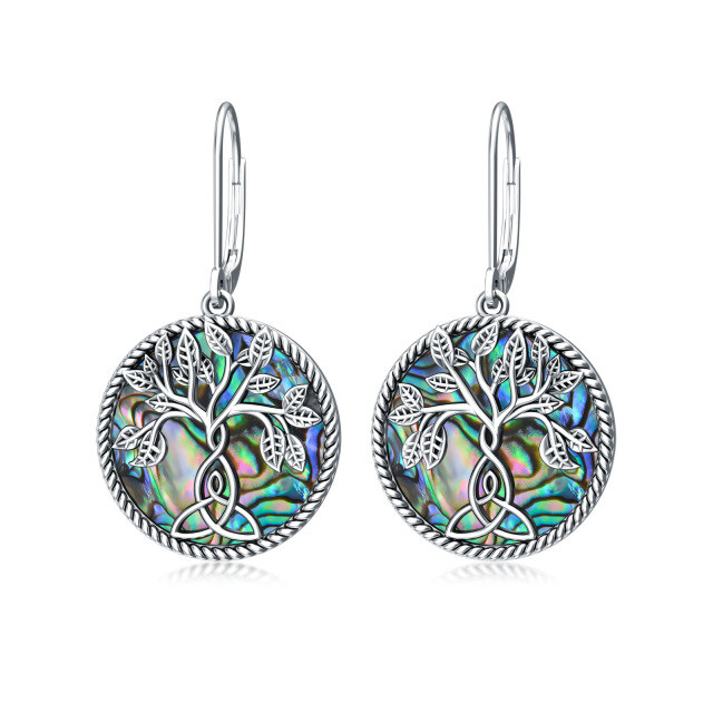 Pendants d'oreilles en argent Abalone, coquillage, arbre de vie et nœud celtique-1