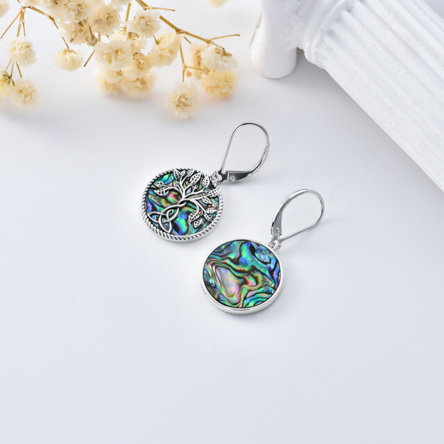 Pendants d'oreilles en argent Abalone, coquillage, arbre de vie et nœud celtique-4