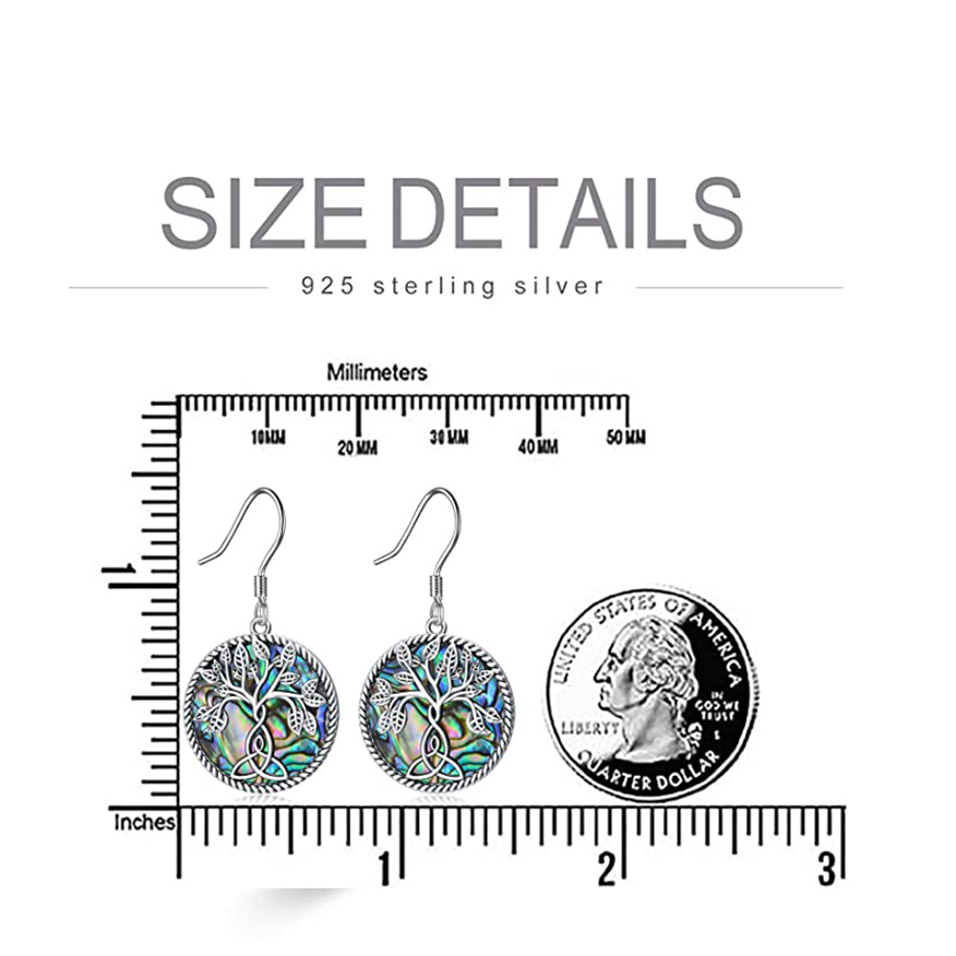 Sterling Silver Abalone Shellfish Tree Of Life & Celtic Knot Drop Earrings-5