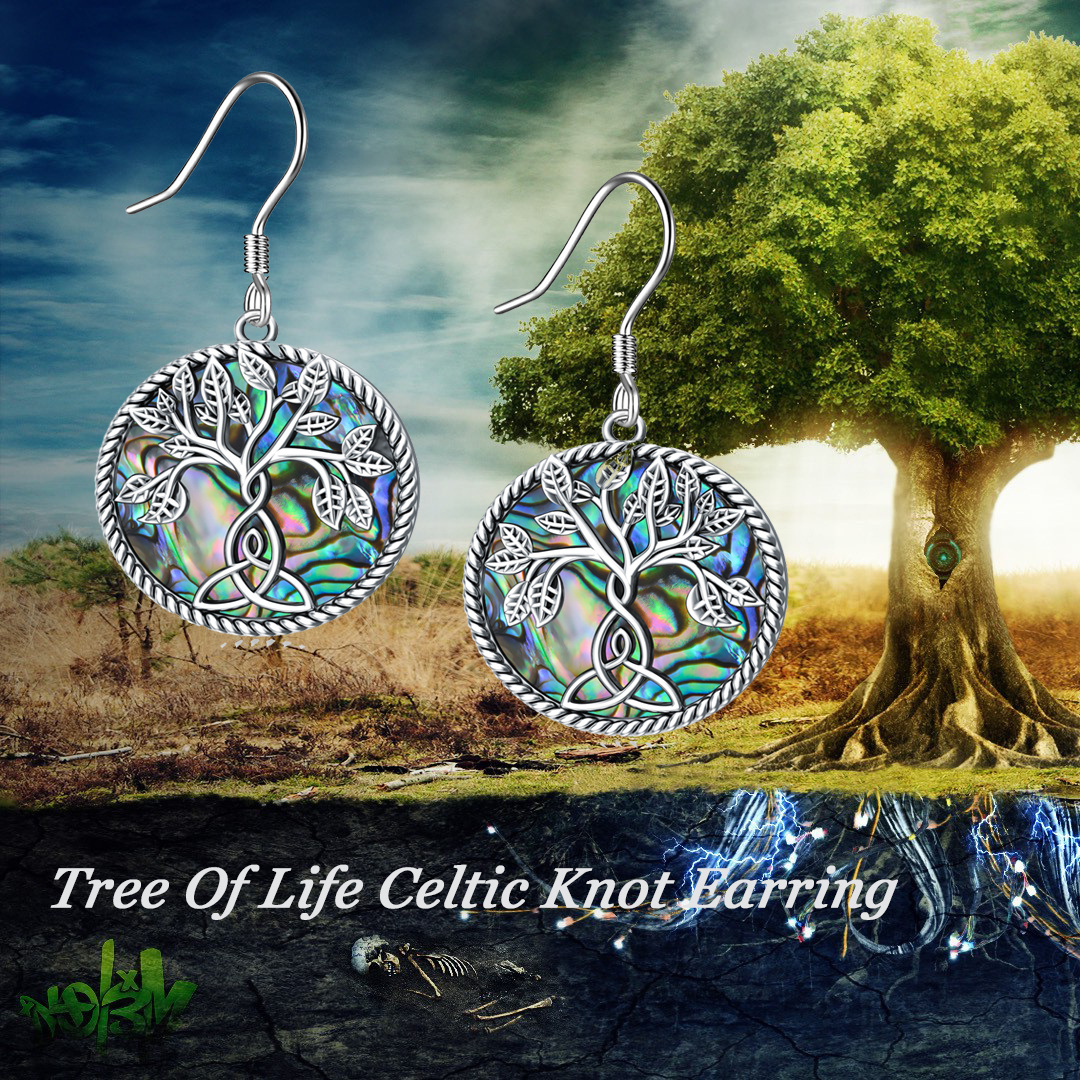 Pendientes Abalone Shellfish Tree Of Life & Celtic Knot de plata de ley-6