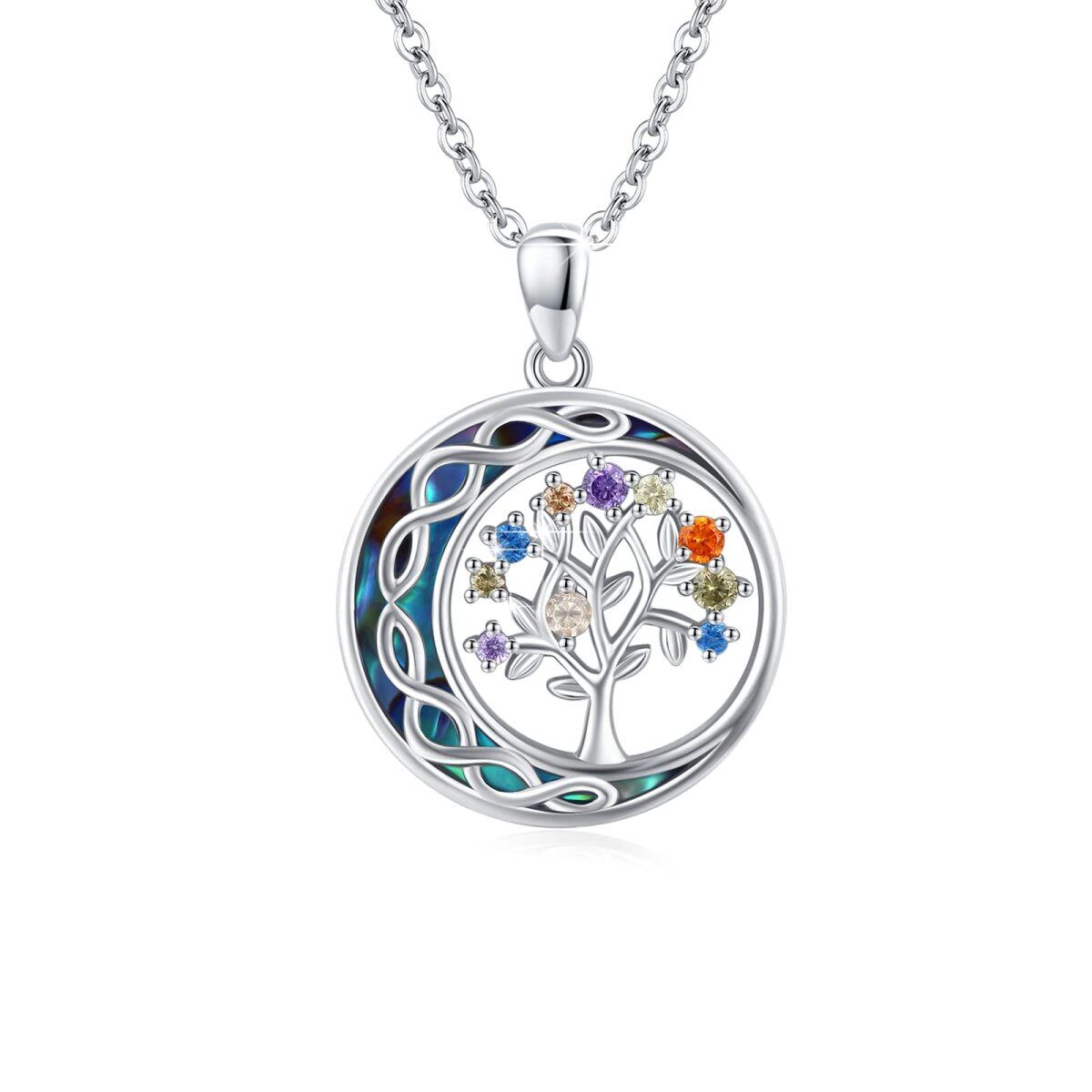 Sterling Silver Abalone Shellfish Tree Of Life & Celtic Knot & Moon Pendant Necklace-1