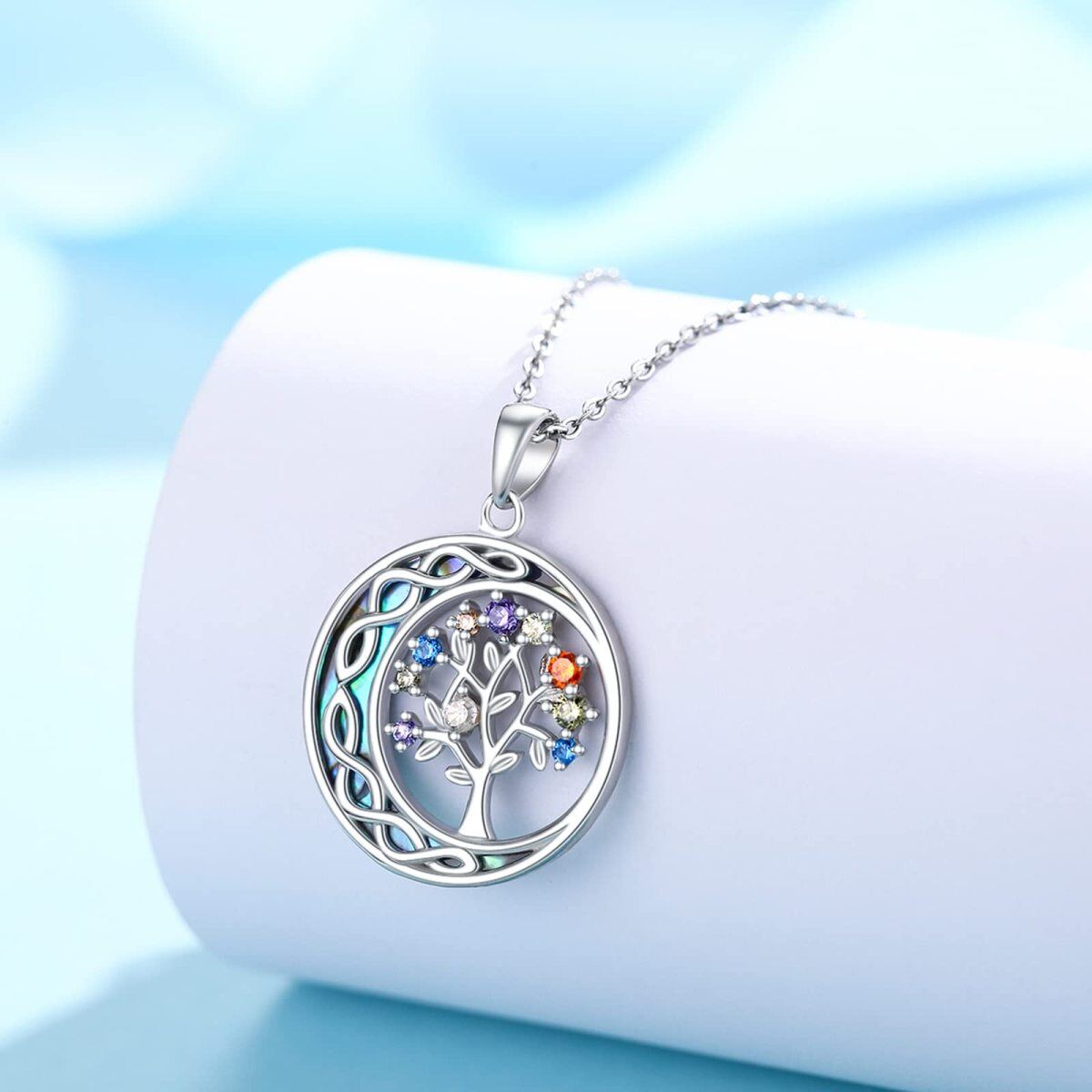 Sterling Silver Abalone Shellfish Tree Of Life & Celtic Knot & Moon Pendant Necklace-4