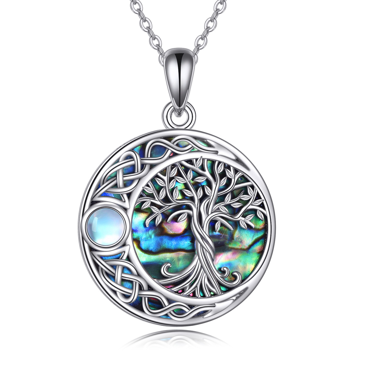 Collana con ciondolo a forma di albero della vita e nodo celtico in argento sterling con conchiglia Abalone-1