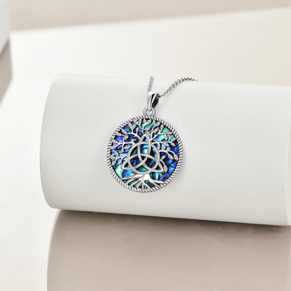 Collier en argent sterling avec pendentif Abalone Shellfish Tree Of Life & Celtic Knot (ar-3