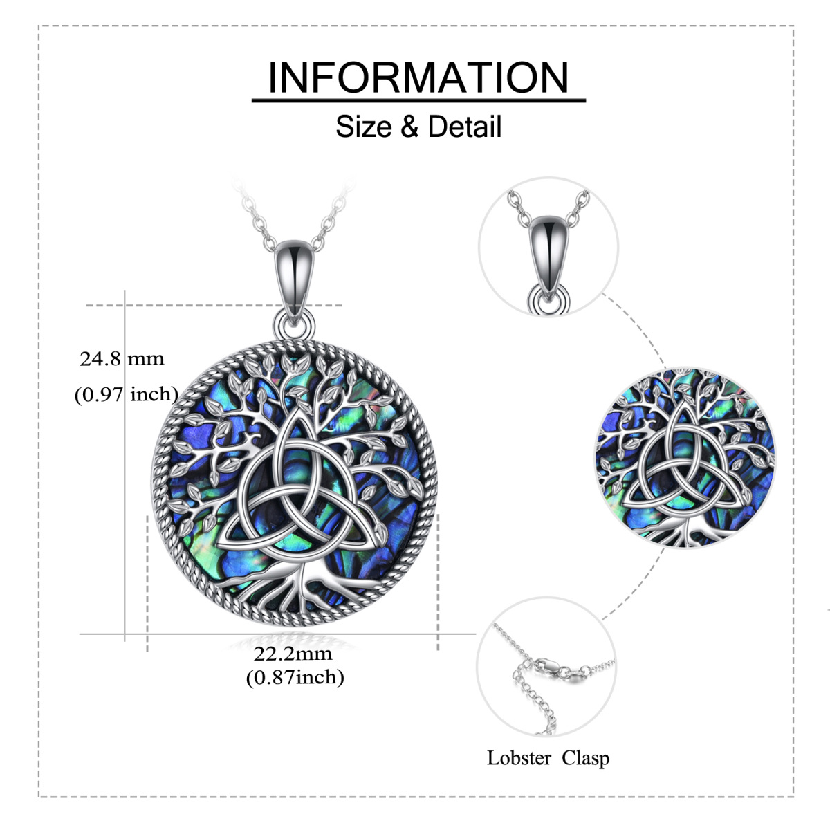 Collier en argent sterling avec pendentif Abalone Shellfish Tree Of Life & Celtic Knot (ar-6