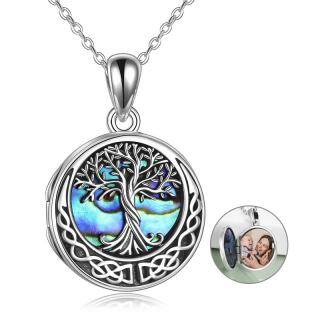 Sterling Silver Abalone Shellfish Tree Of Life & Celtic Knot Personalized Photo Locket Necklace with Engraved Word-54