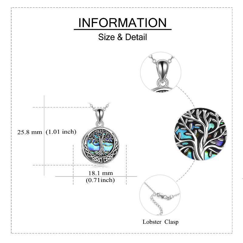 Sterling Silver Abalone Shellfish Tree Of Life & Celtic Knot Personalized Photo Locket Necklace with Engraved Word-5