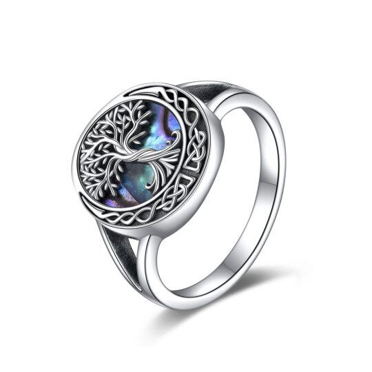 Bague en argent sterling avec nœud celtique, coquillages et coquillages en ormeau et arbre de vie