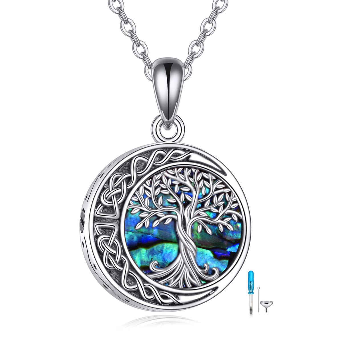 Colar de prata esterlina Abalone Shellfish Tree Of Life & Celtic Knot Urn-1