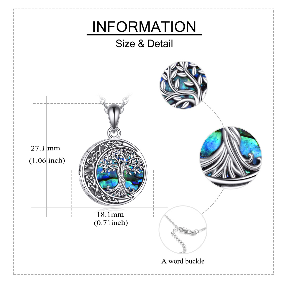 Sterling zilveren Abalone schelpdieren Levensboom & Keltische knoop Urn ketting voor as-5