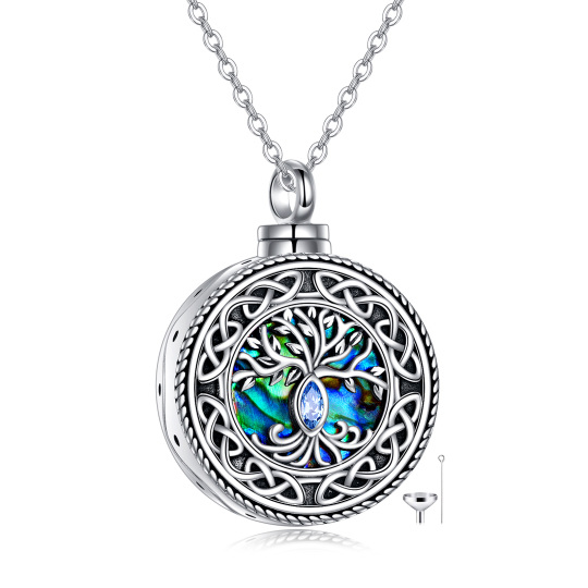 Plata de ley Abalone Shellfish & Cubic Zirconia Tree Of Life & Celtic Knot Urn collar con