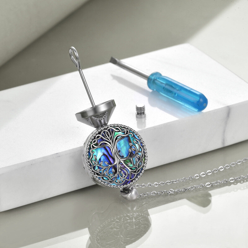 قلادة من الفضة الإسترلينية على شكل صدفة أذن البحر وشجرة الحياة وعقدة سلتيك لحفظ رماد الجثث-3