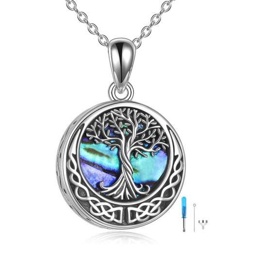 Plata de ley Abalone Shellfish Tree Of Life & Celtic Knot Urn collar con palabra grabada