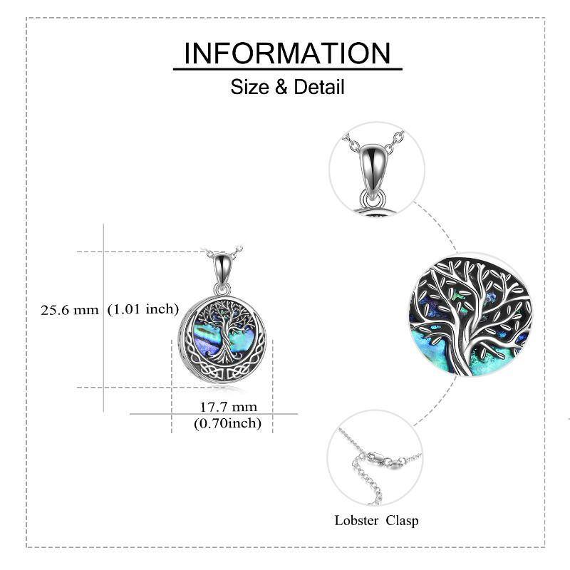 Colar de prata esterlina Abalone Shellfish Tree Of Life & Celtic Knot Urn com palavra grav-5