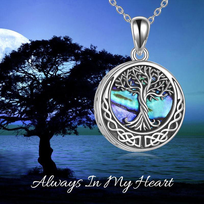 Plata de ley Abalone Shellfish Tree Of Life & Celtic Knot Urn collar con palabra grabada-6