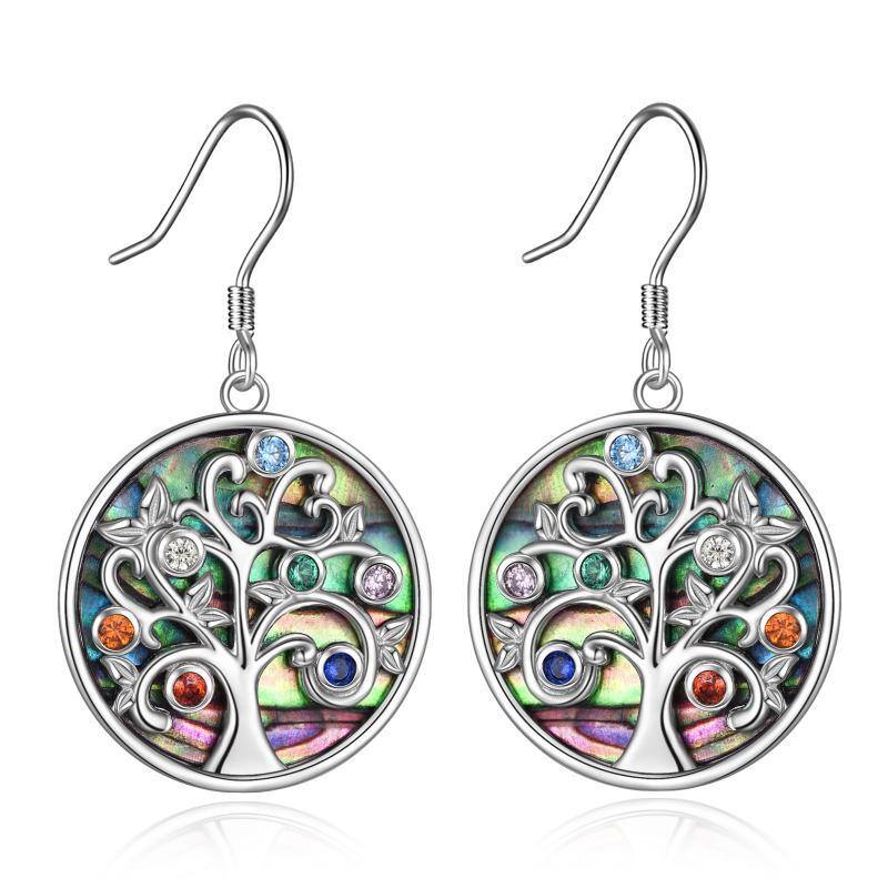 Brincos de gota de abalone de prata esterlina e zircônia cúbica árvore da vida chakras para mulheres-1