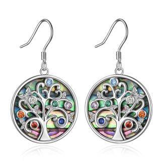 Sterling Silver Abalone Shellfish And Cubic Zirconia Tree Of Life Chakras Drop Earrings For Women-4