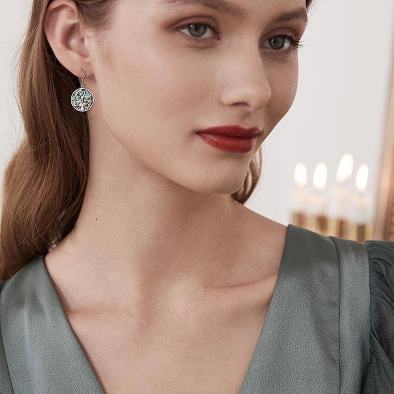 أقراط متدلية من الفضة الإسترلينية للنساء، مرصعة بأحجار أذن البحر والزركونيا المكعبة، بتصميم شاكرات شجرة الحياة-2