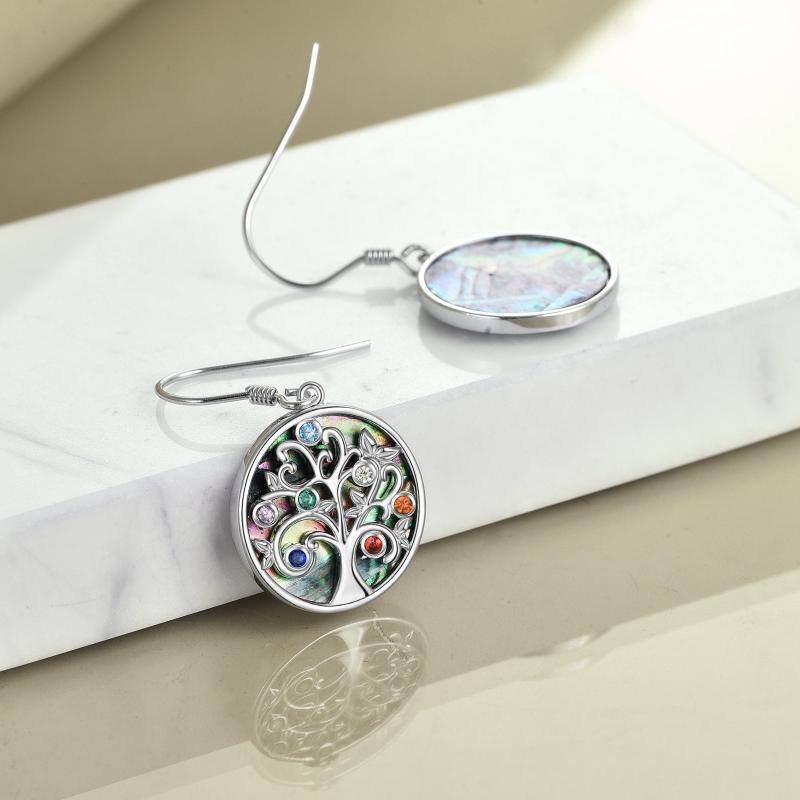 Brincos de gota de abalone de prata esterlina e zircônia cúbica árvore da vida chakras para mulheres-4