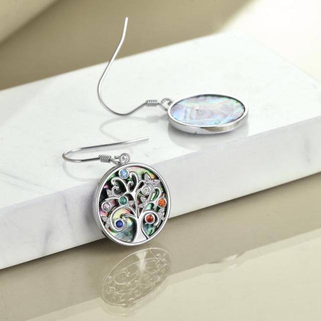 Orecchini pendenti in argento sterling con conchiglie abalone e zirconia cubica, albero de-4