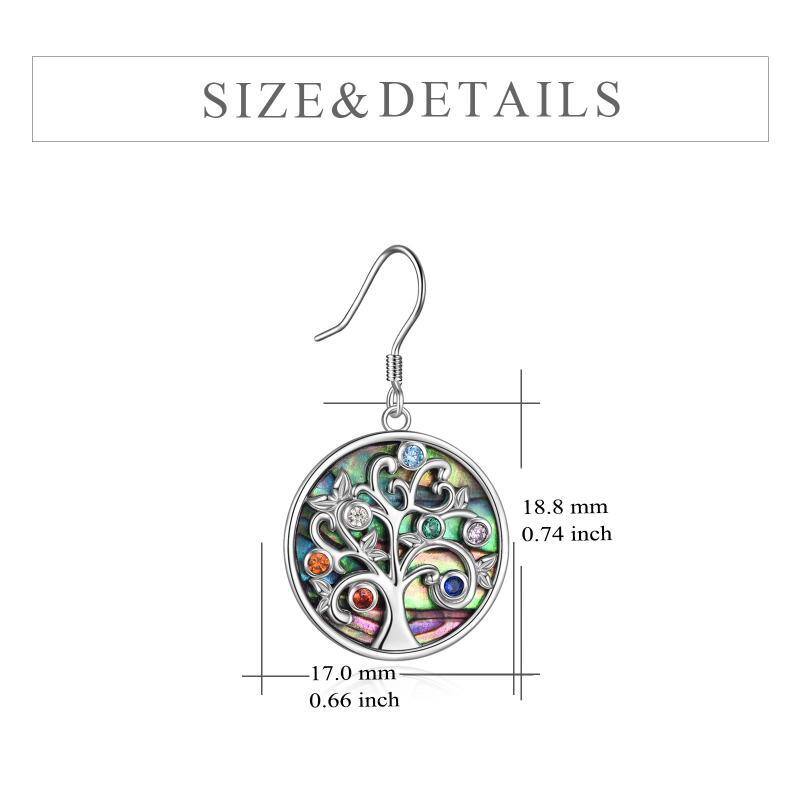 Sterling Silver Abalone Shellfish & Cubic Zirconia Tree Of Life & Chakras Drop Earrings-5