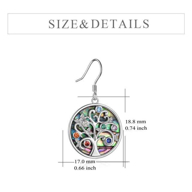 Sterling Silver Abalone Shellfish & Cubic Zirconia Tree Of Life & Chakras Drop Earrings-5