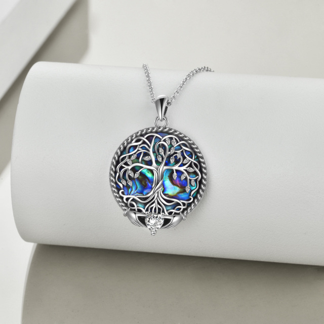 Collar de plata de ley Abalone Shellfish Tree Of Life & Claddagh Pendant-3