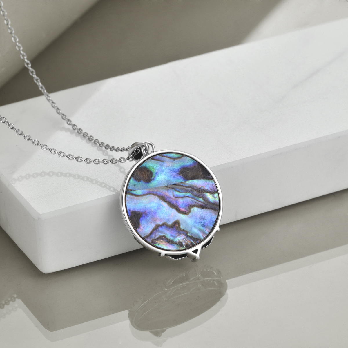 Colar Claddagh Celtic Tree of Life com concha de abalone para mulheres em prata esterlina-4