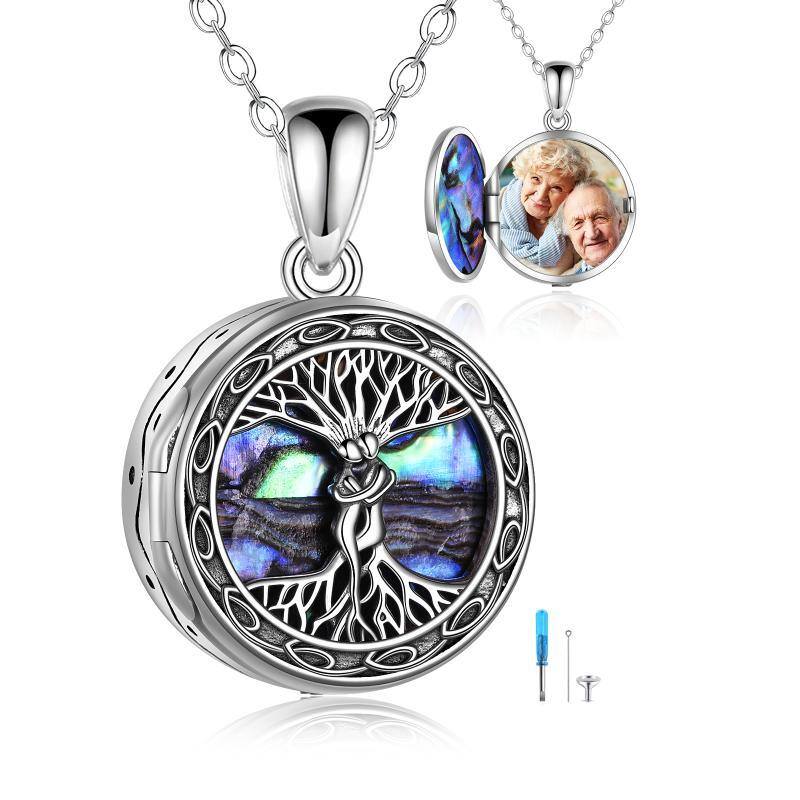 Collar de plata de ley Abalone Shellfish Tree Of Life & Couple Urn con palabra grabada-1