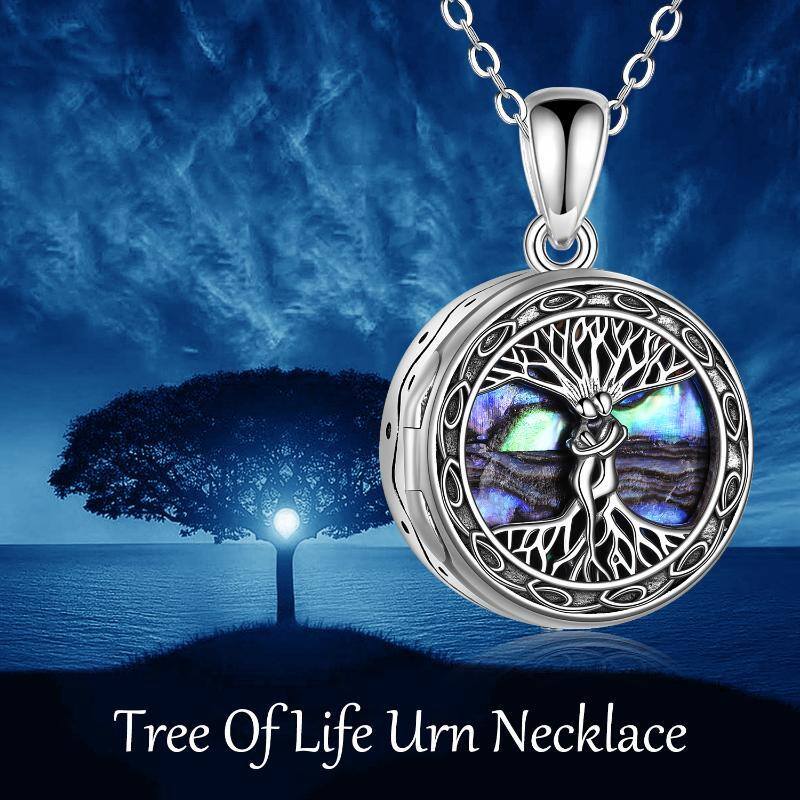 Collar de plata de ley Abalone Shellfish Tree Of Life & Couple Urn con palabra grabada-4