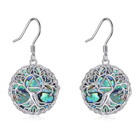 Boucles d'oreilles pendantes en argent sterling avec coquillages d'ormeau et arbre de vie