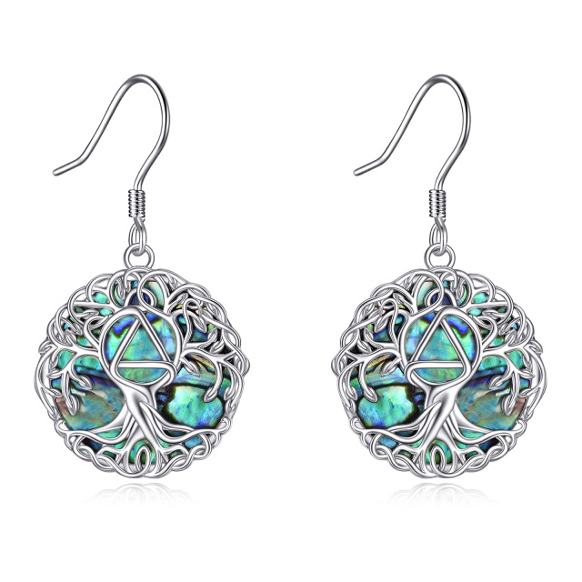 Sterling Silver Abalone Shellfish Tree Of Life Drop Earrings-1