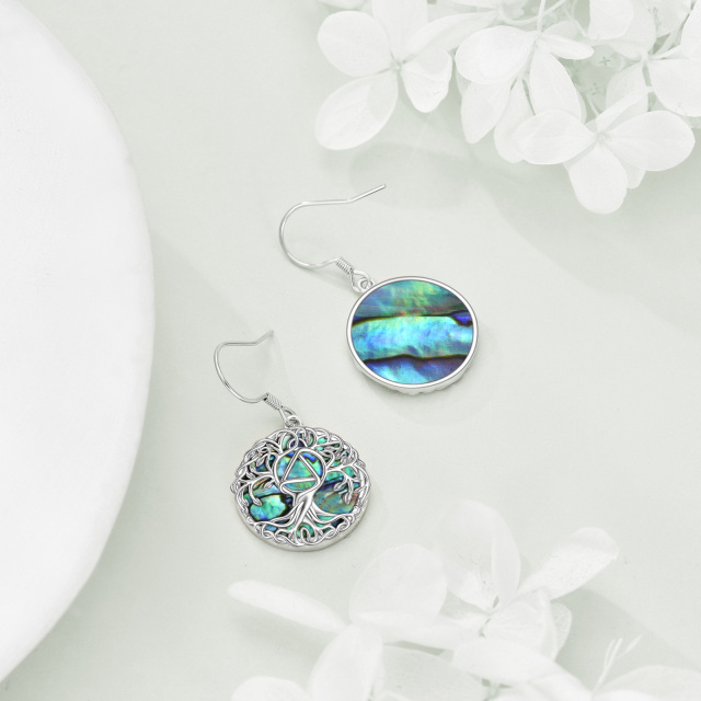 Sterling Silver Abalone Shellfish Tree Of Life Drop Earrings-3