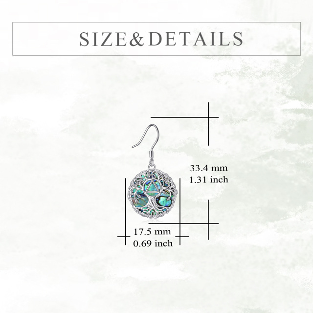 Sterling Silver Abalone Shellfish Tree Of Life Drop Earrings-5