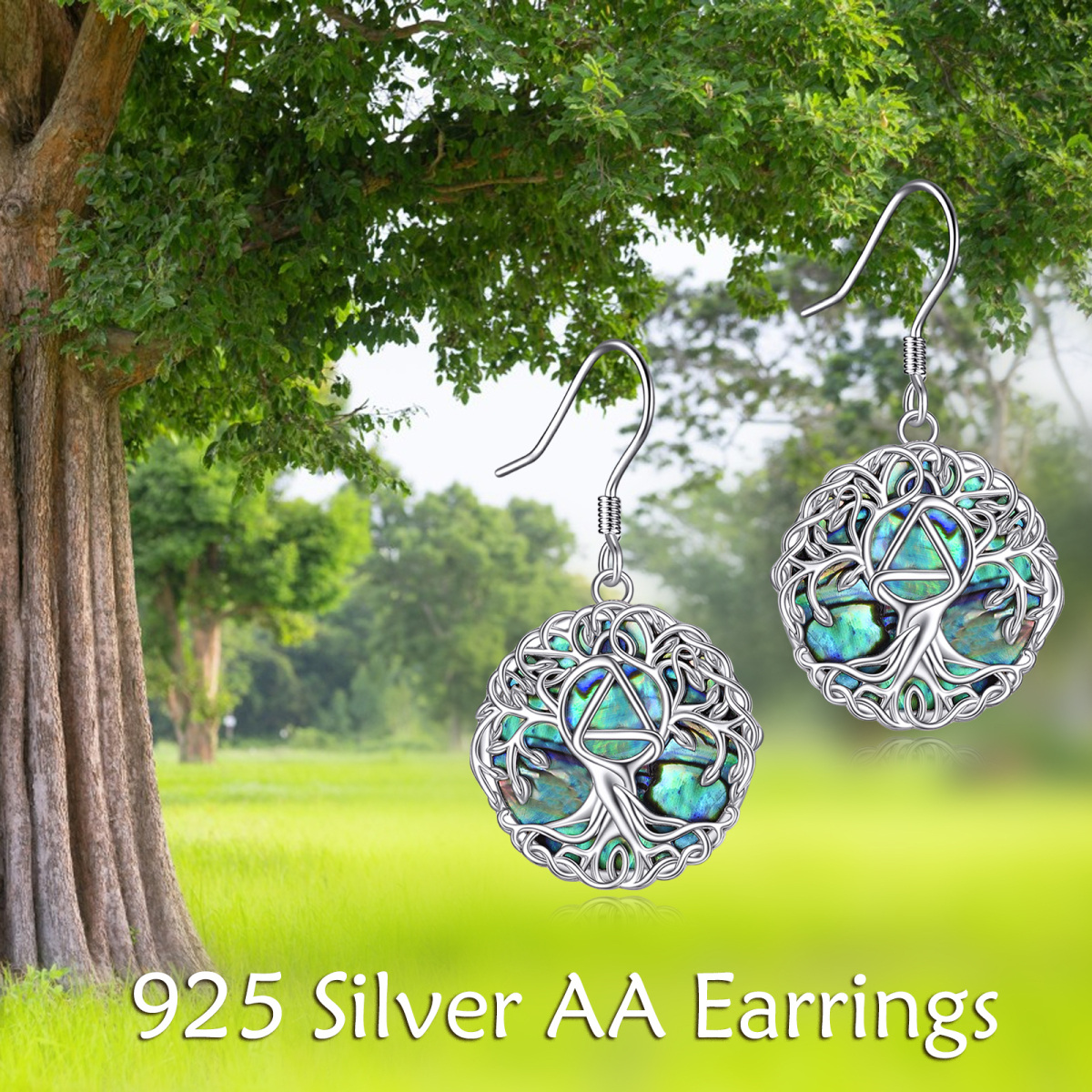 Boucles d'oreilles pendantes en argent sterling avec coquillages d'ormeau et arbre de vie-6