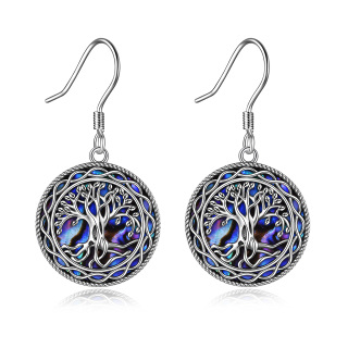 Sterling Silver Abalone Shellfish Tree Of Life Drop Earrings-58