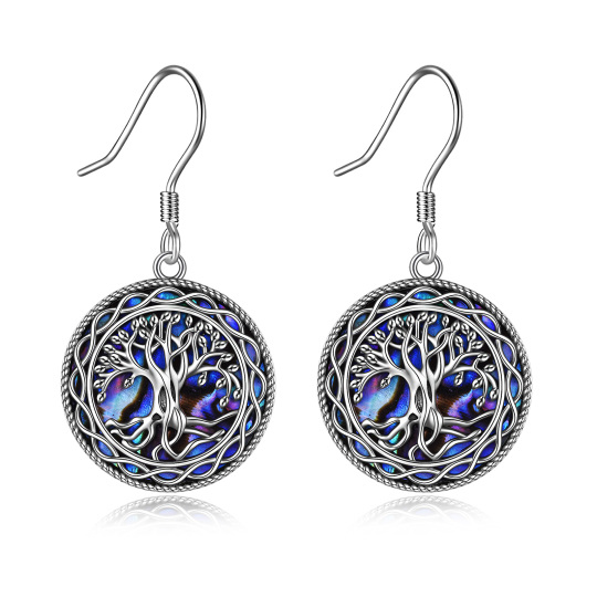 Sterling Silver Abalone Shellfish Tree Of Life Drop Earrings