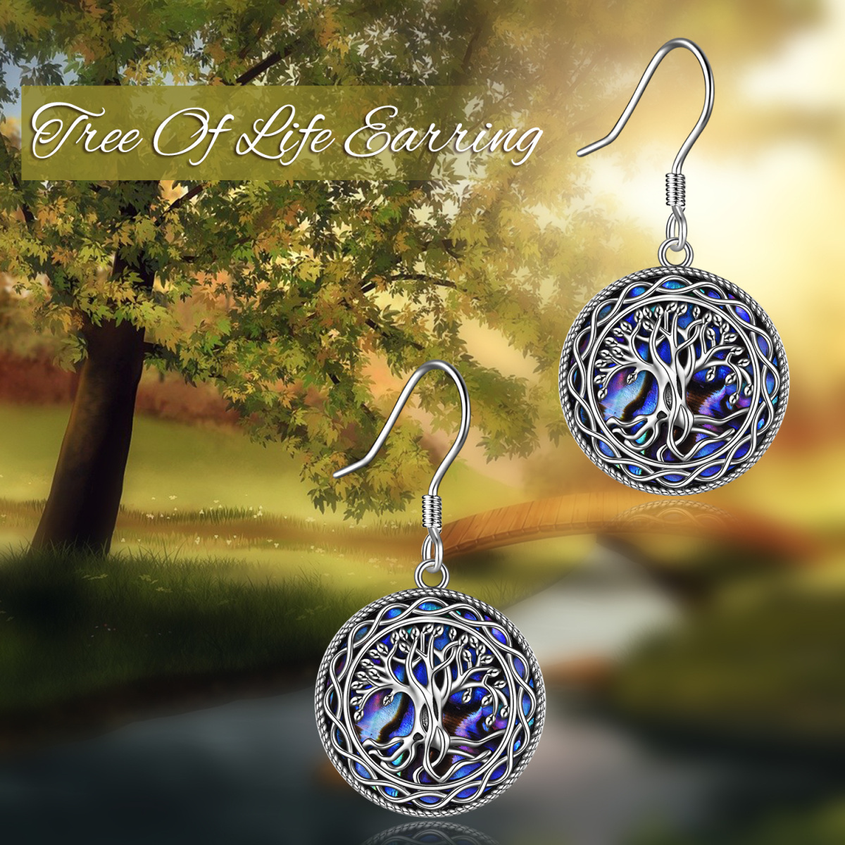 Sterling Silver Abalone Shellfish Tree Of Life Drop Earrings-6