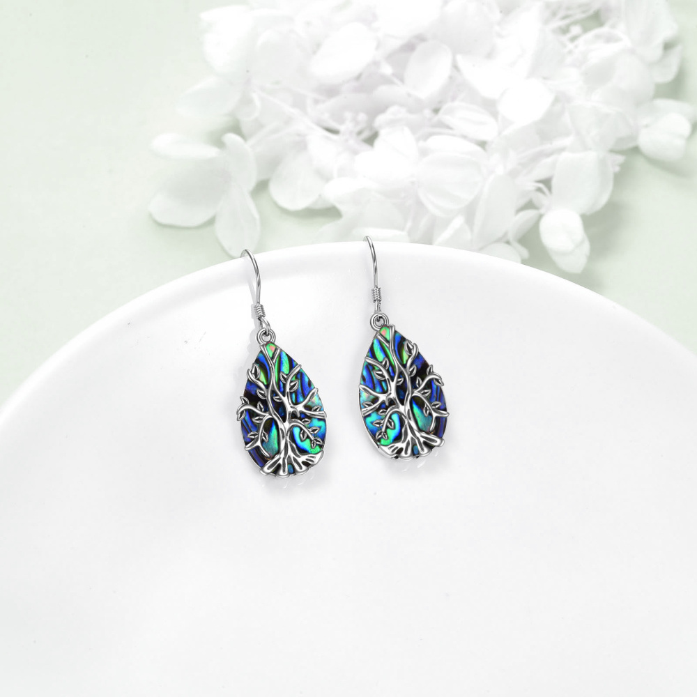 Boucles d'oreilles pendantes arbre de vie en argent sterling avec ormeau, coquillages et coquillages pour femmes-3
