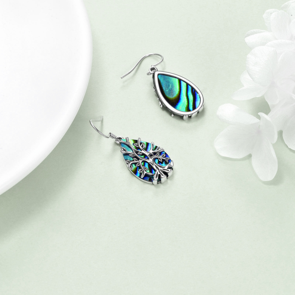Boucles d'oreilles pendantes arbre de vie en argent sterling avec ormeau, coquillages et coquillages pour femmes-4