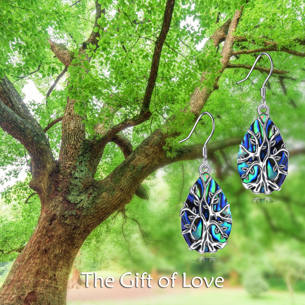 Boucles d'oreilles pendantes arbre de vie en argent sterling avec ormeau, coquillages et coquillages pour femmes-5