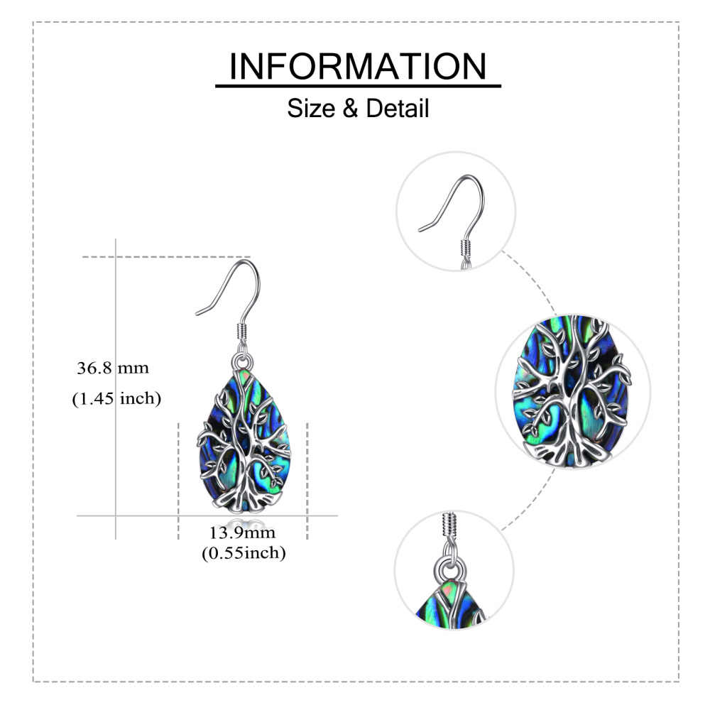 Boucles d'oreilles pendantes arbre de vie en argent sterling avec ormeau, coquillages et coquillages pour femmes-6