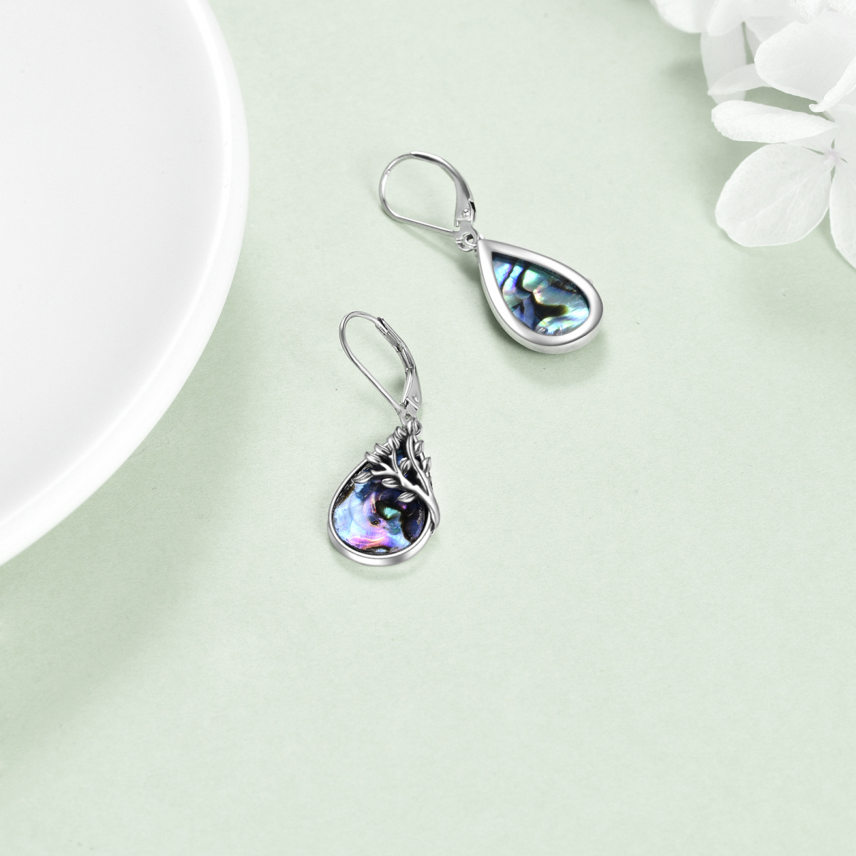 Boucles d'oreilles en argent sterling en forme d'arbre de vie et de goutte pour abalone-4