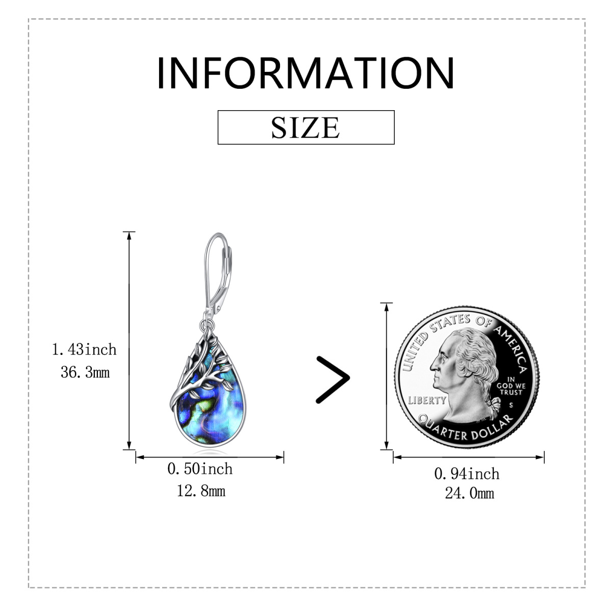 Pendientes de plata de ley Abalone Shellfish Tree Of Life & Drop Shape Lever-back-5