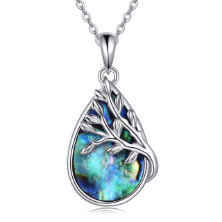 Sterling Silver Abalone Shellfish Tree Of Life & Drop Shape Pendant Necklace-3